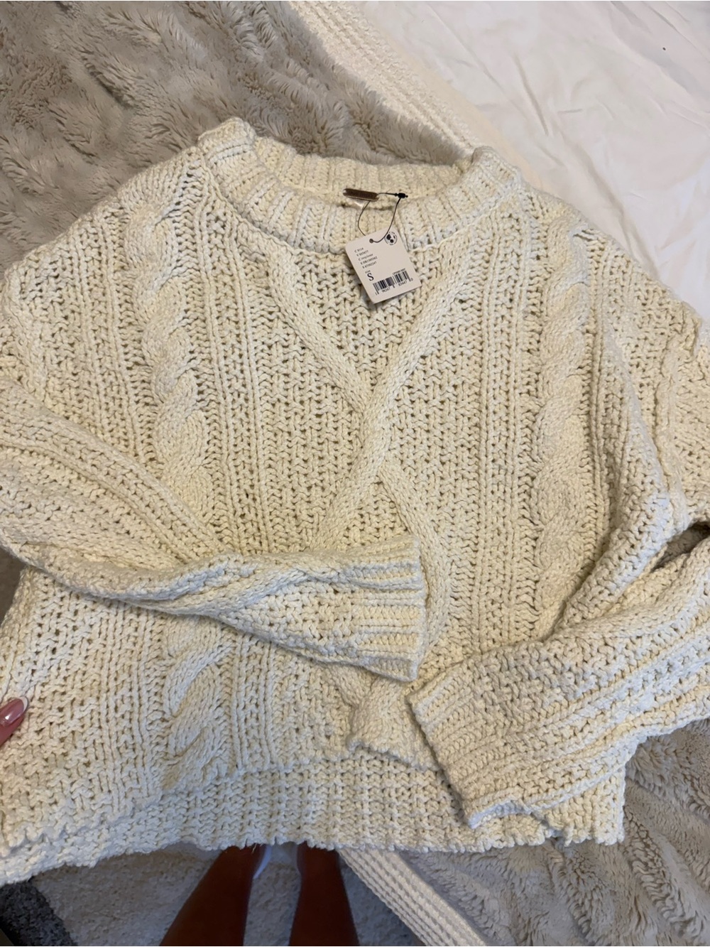 Free People Cream Cable Knit Crewneck Sweater - Picture 2 of 2